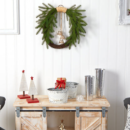 24” Holiday Christmas Pine and Bells Wreath - Tampa Home & Garden Store