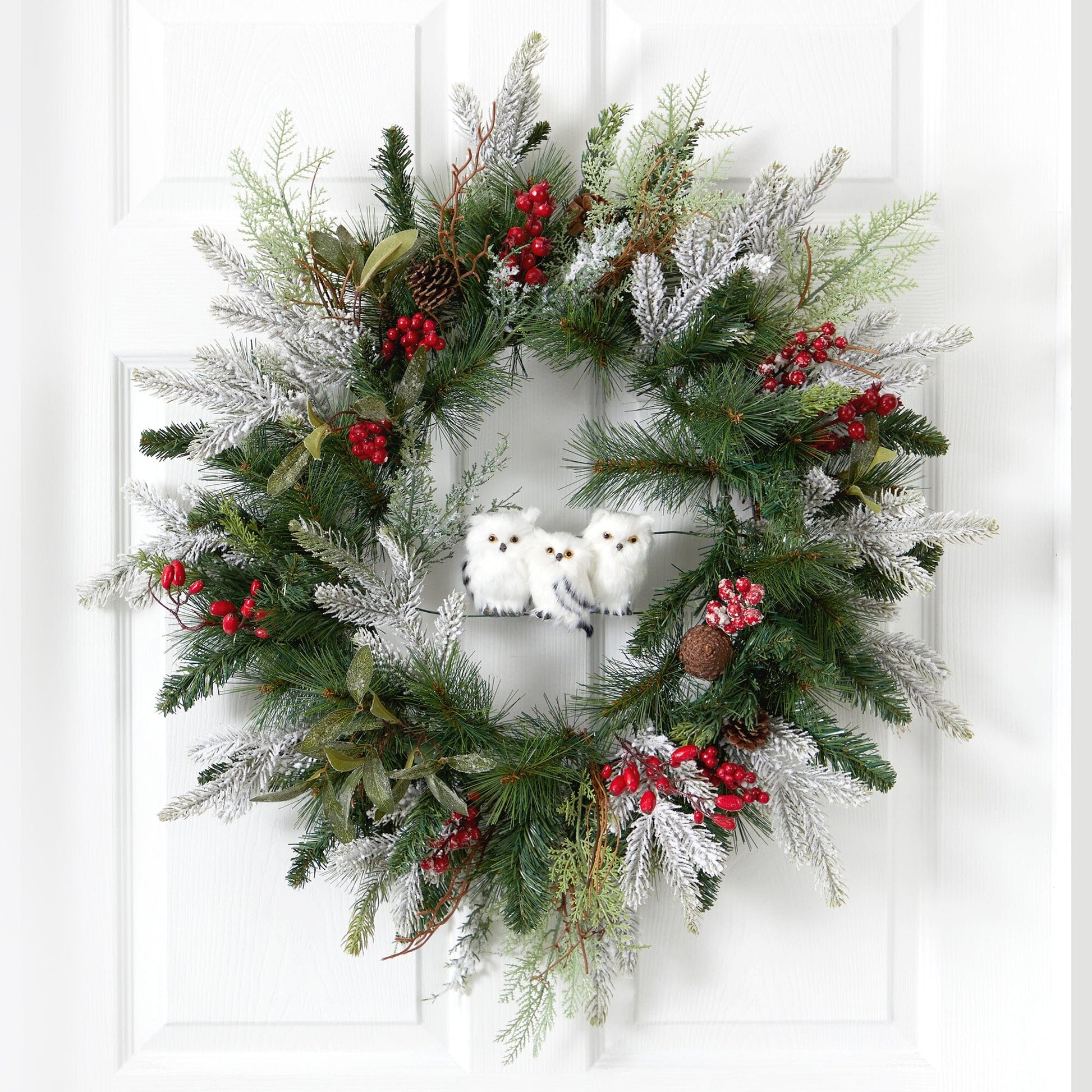 24” Holiday Winter Owl Family Pinecone Berry Christmas Artificial Wreath - Tampa Home & Garden Store
