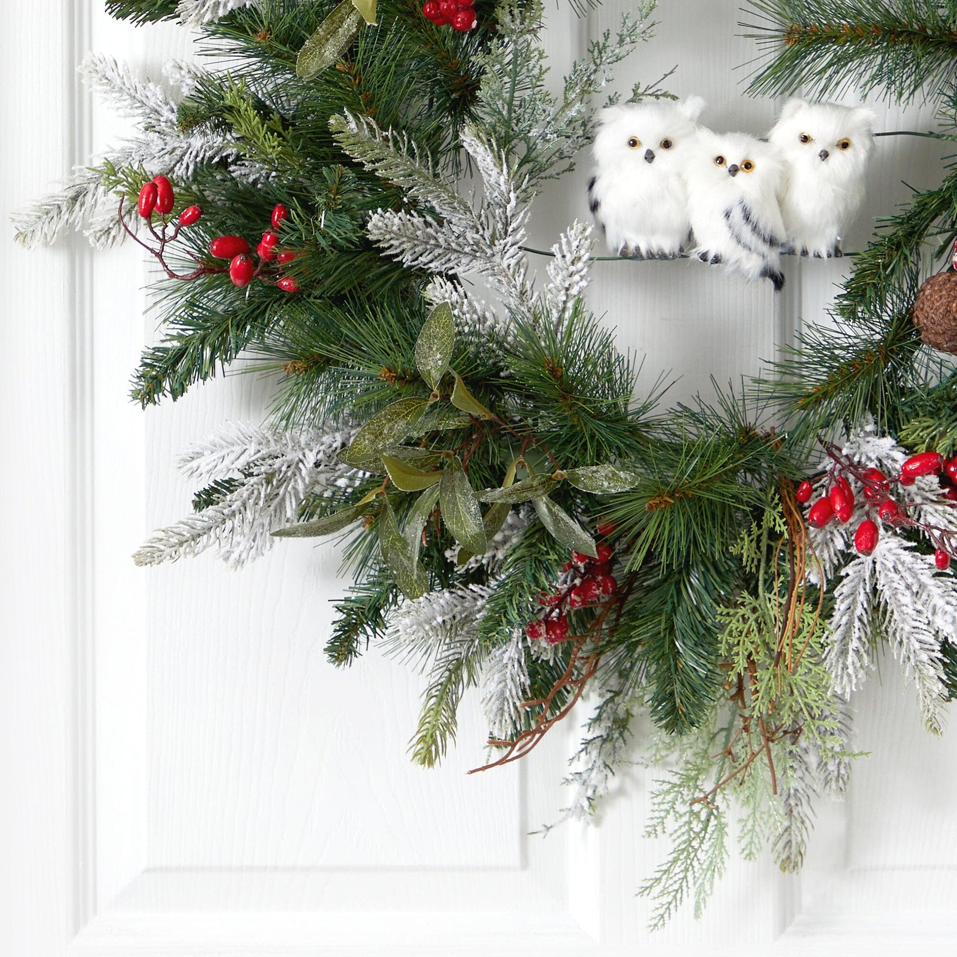 24” Holiday Winter Owl Family Pinecone Berry Christmas Artificial Wreath - Tampa Home & Garden Store