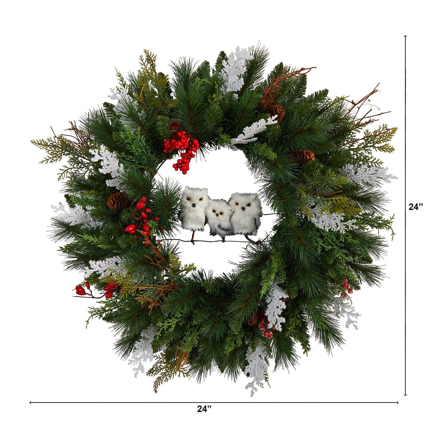 24” Holiday Winter Owl Family Pinecone Berry Christmas Artificial Wreath - Tampa Home & Garden Store