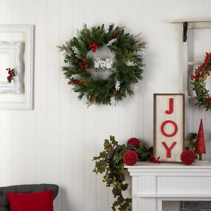 24” Holiday Winter Owl Family Pinecone Berry Christmas Artificial Wreath - Tampa Home & Garden Store