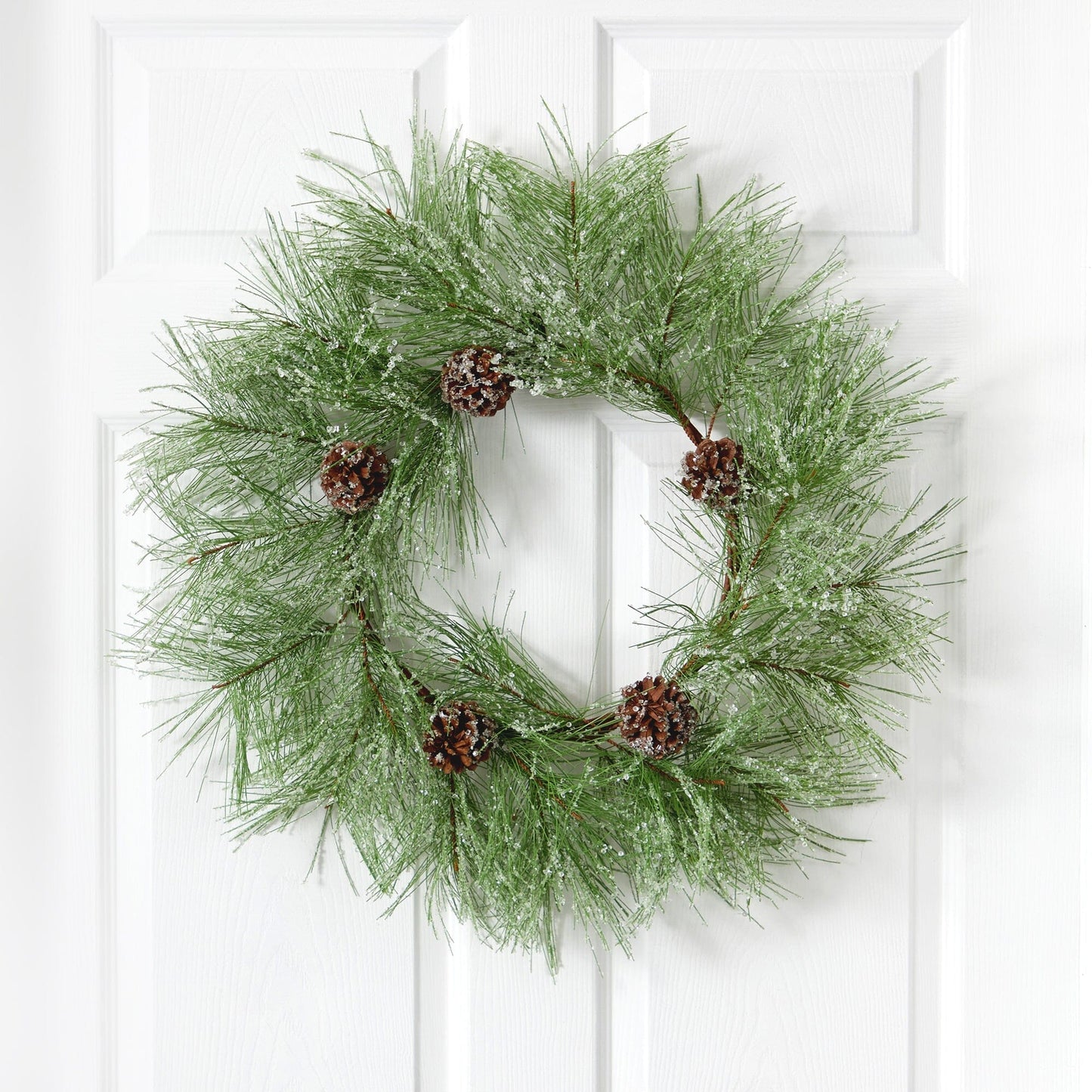 24” Iced Pine Artificial Wreath with Pine Cones - Tampa Home & Garden Store
