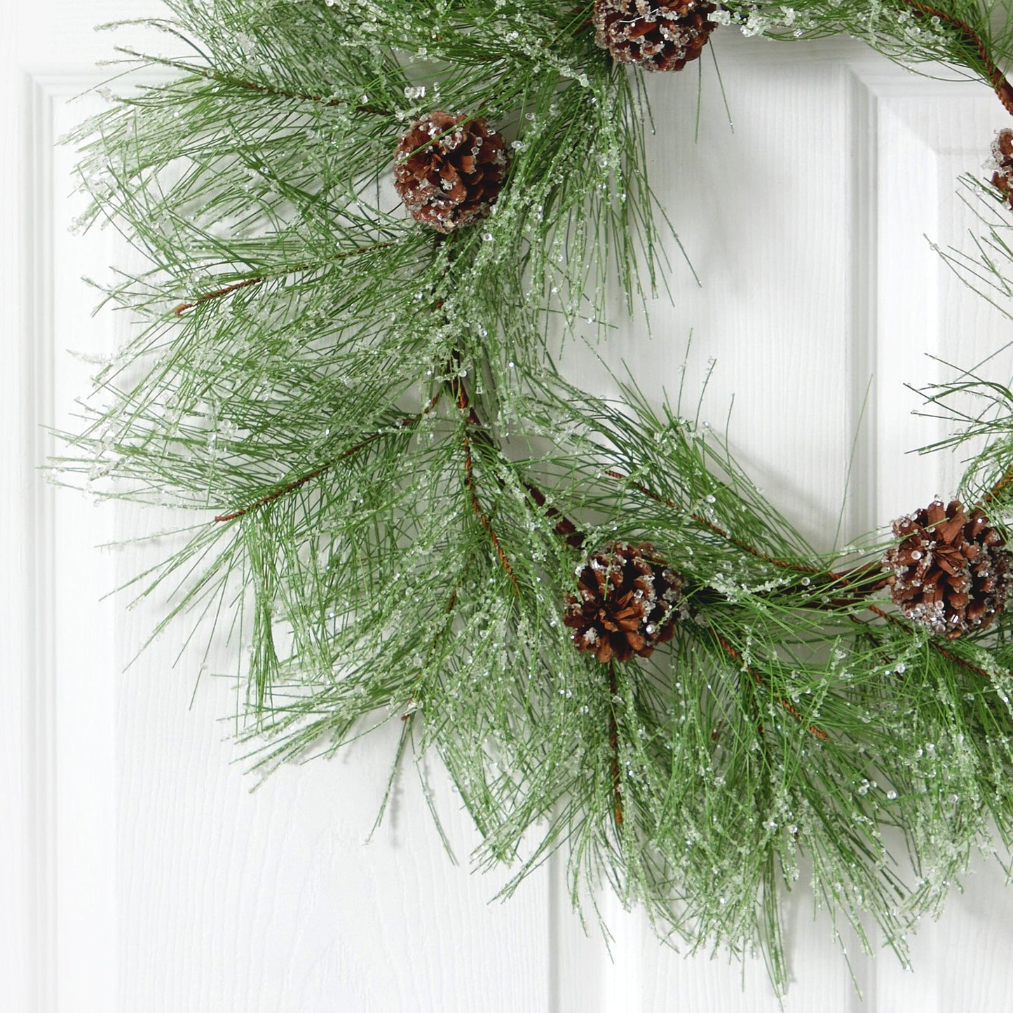 24” Iced Pine Artificial Wreath with Pine Cones - Tampa Home & Garden Store