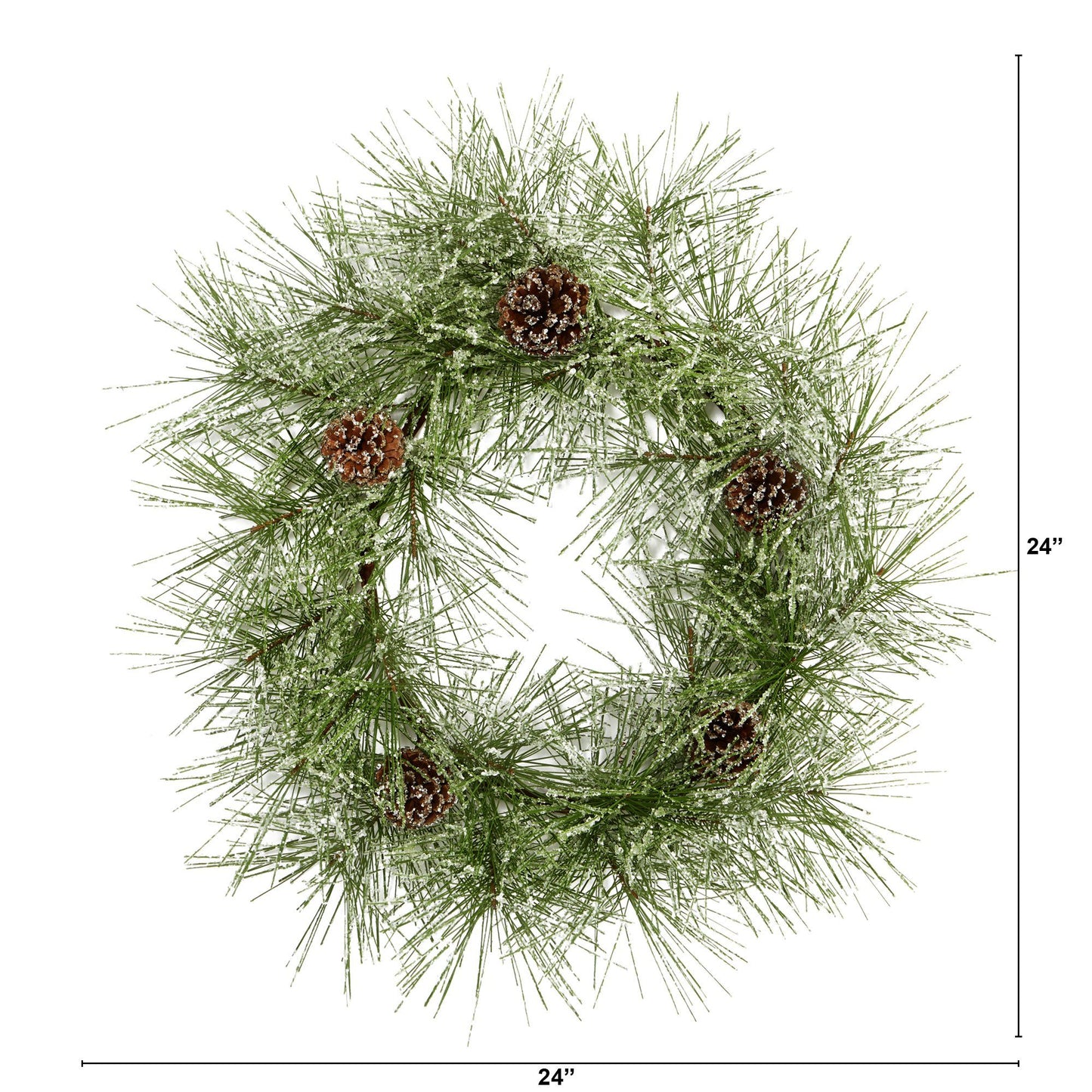 24” Iced Pine Artificial Wreath with Pine Cones - Tampa Home & Garden Store