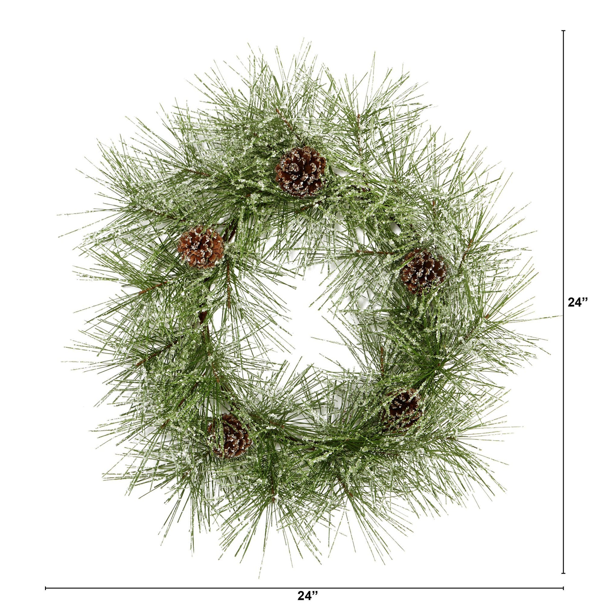 24” Iced Pine Artificial Wreath with Pine Cones - Tampa Home & Garden Store