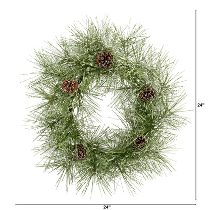 24” Iced Pine Artificial Wreath with Pine Cones - Tampa Home & Garden Store