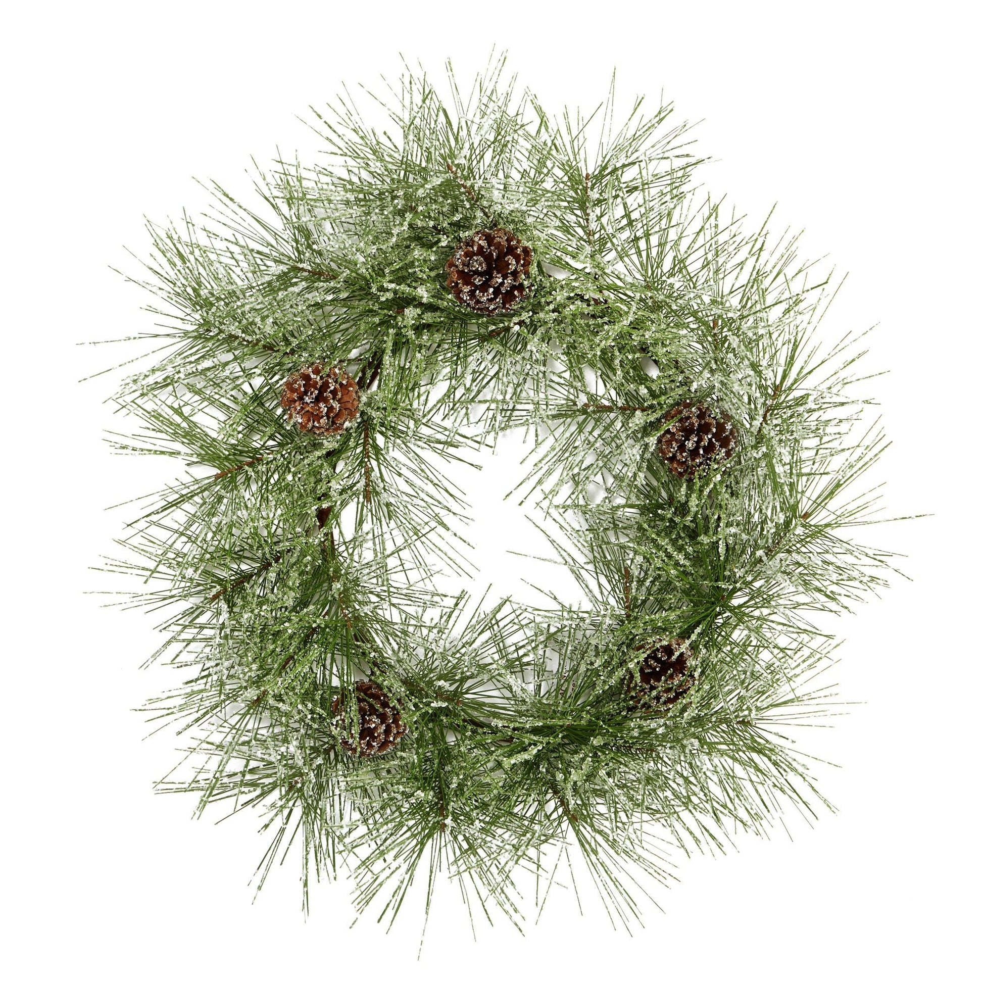 24” Iced Pine Artificial Wreath with Pine Cones - Tampa Home & Garden Store