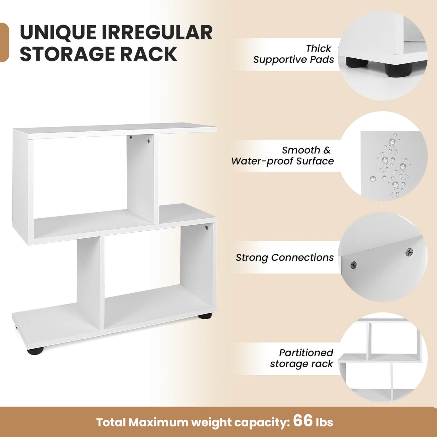 24 Inch 3-Tier Geometric Bookshelf with Thick Foot Pads