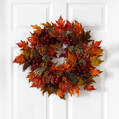 24” Maple and Berry Wreath - Tampa Home & Garden Store