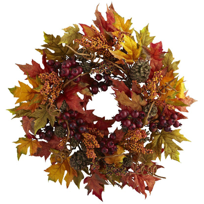 24” Maple and Berry Wreath - Tampa Home & Garden Store