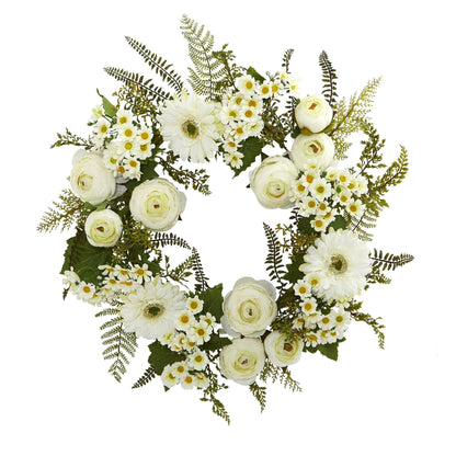 24” Mixed Daisy’s and Ranunculus Wreath - Tampa Home & Garden Store