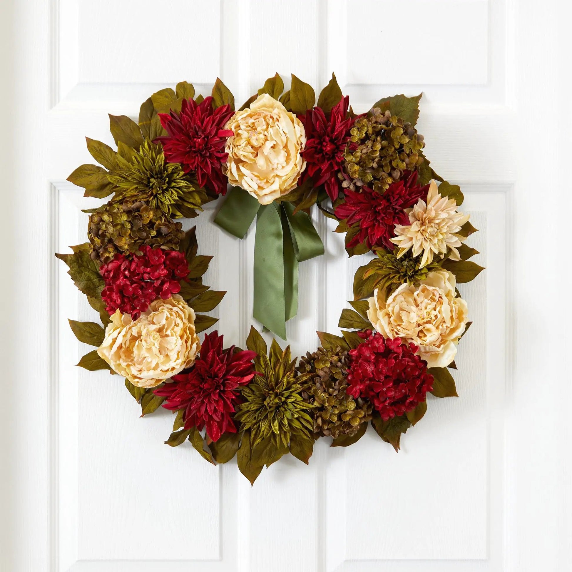 24” Peony, Dahlia and Hydrangea Artificial Wreath - Tampa Home & Garden Store