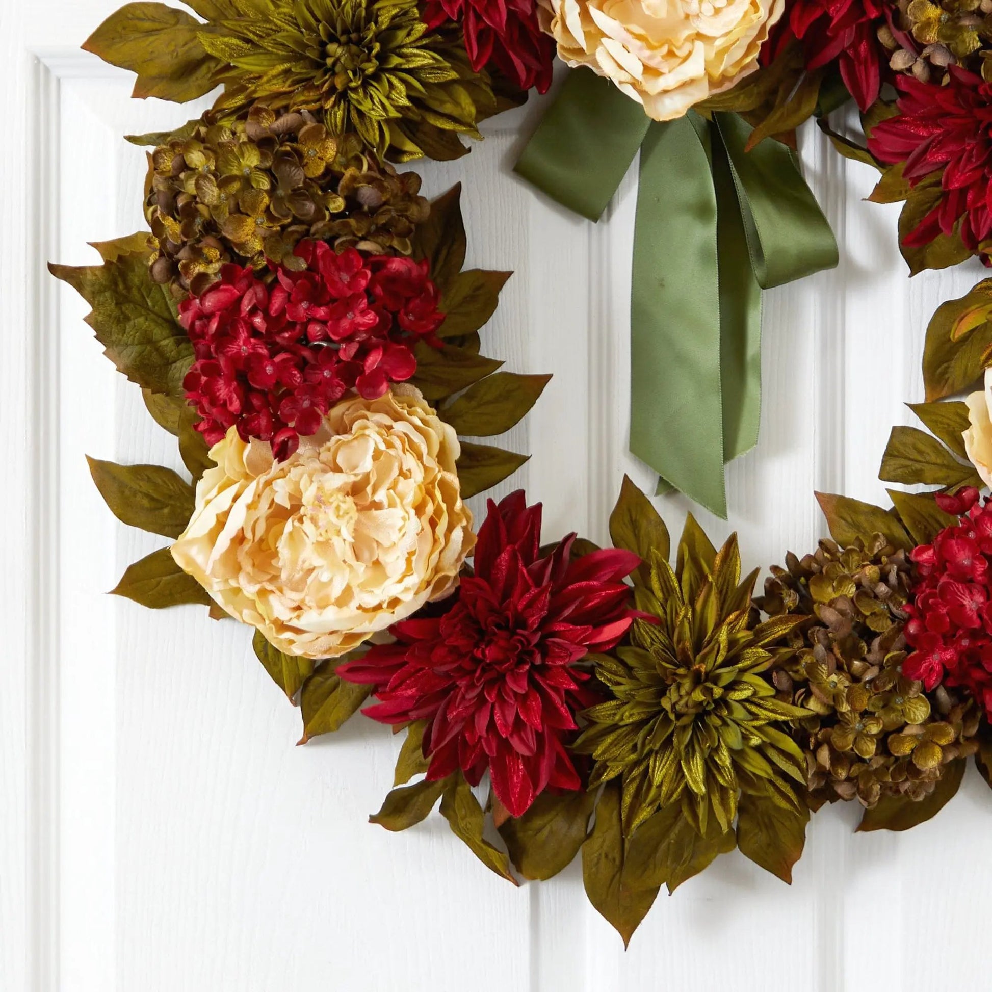 24” Peony, Dahlia and Hydrangea Artificial Wreath - Tampa Home & Garden Store