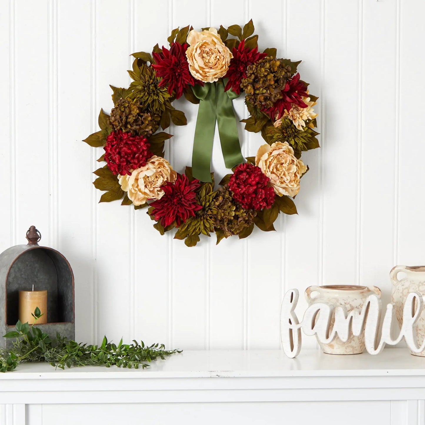 24” Peony, Dahlia and Hydrangea Artificial Wreath - Tampa Home & Garden Store