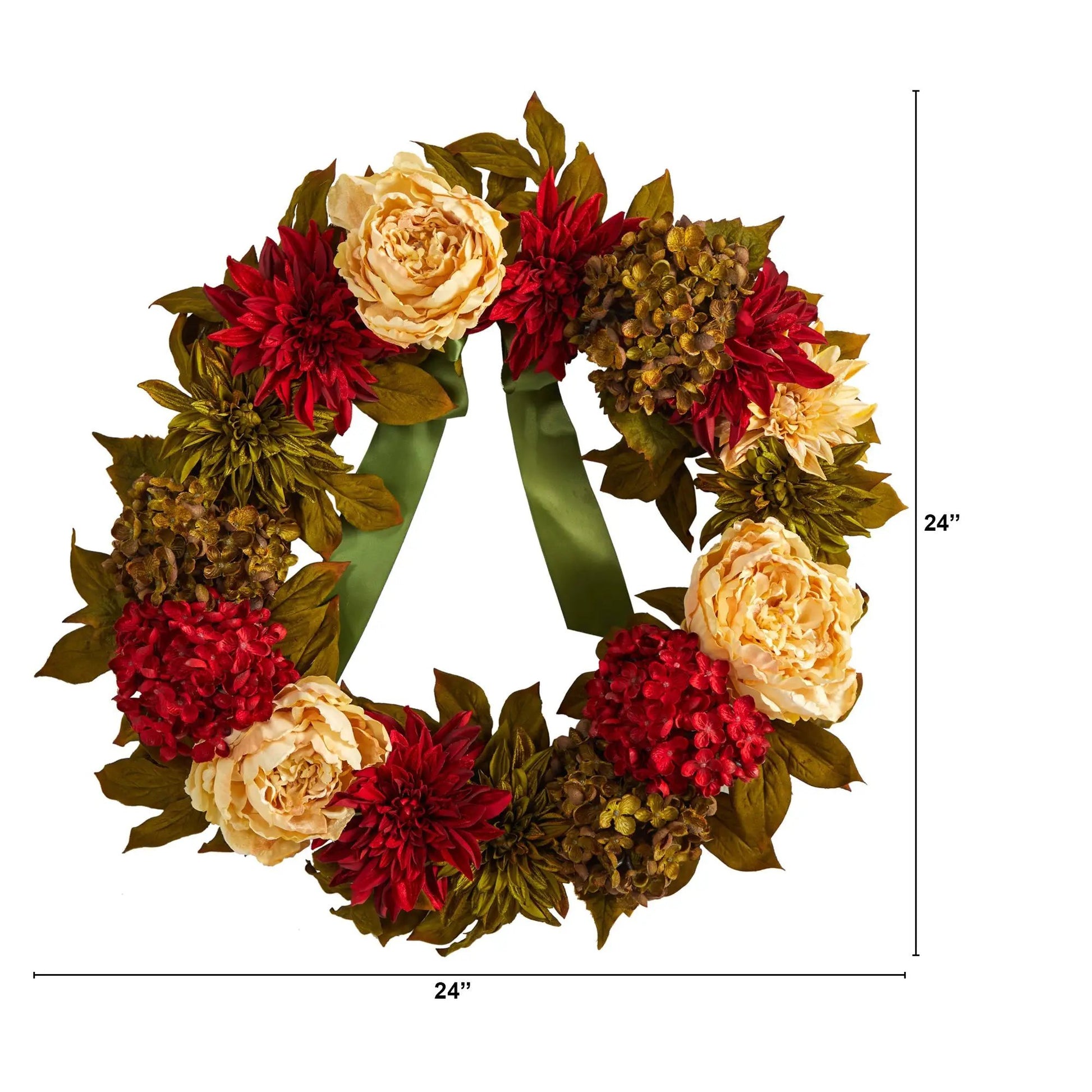 24” Peony, Dahlia and Hydrangea Artificial Wreath - Tampa Home & Garden Store