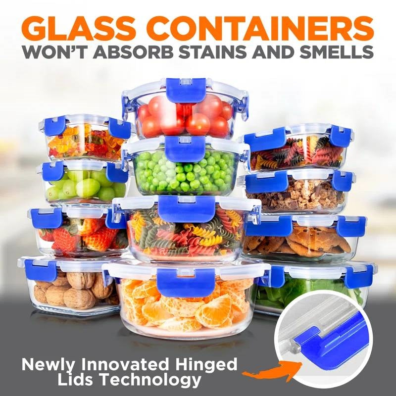 24-Piece Glass Food Storage Container Bakeware Set with Snap Locking Lids - Tampa Home & Garden Store