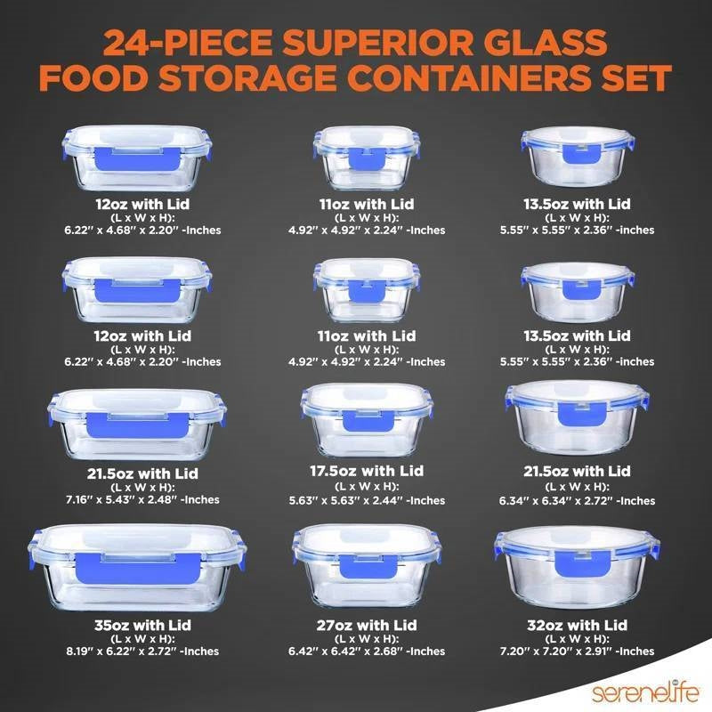 24-Piece Glass Food Storage Container Bakeware Set with Snap Locking Lids - Tampa Home & Garden Store