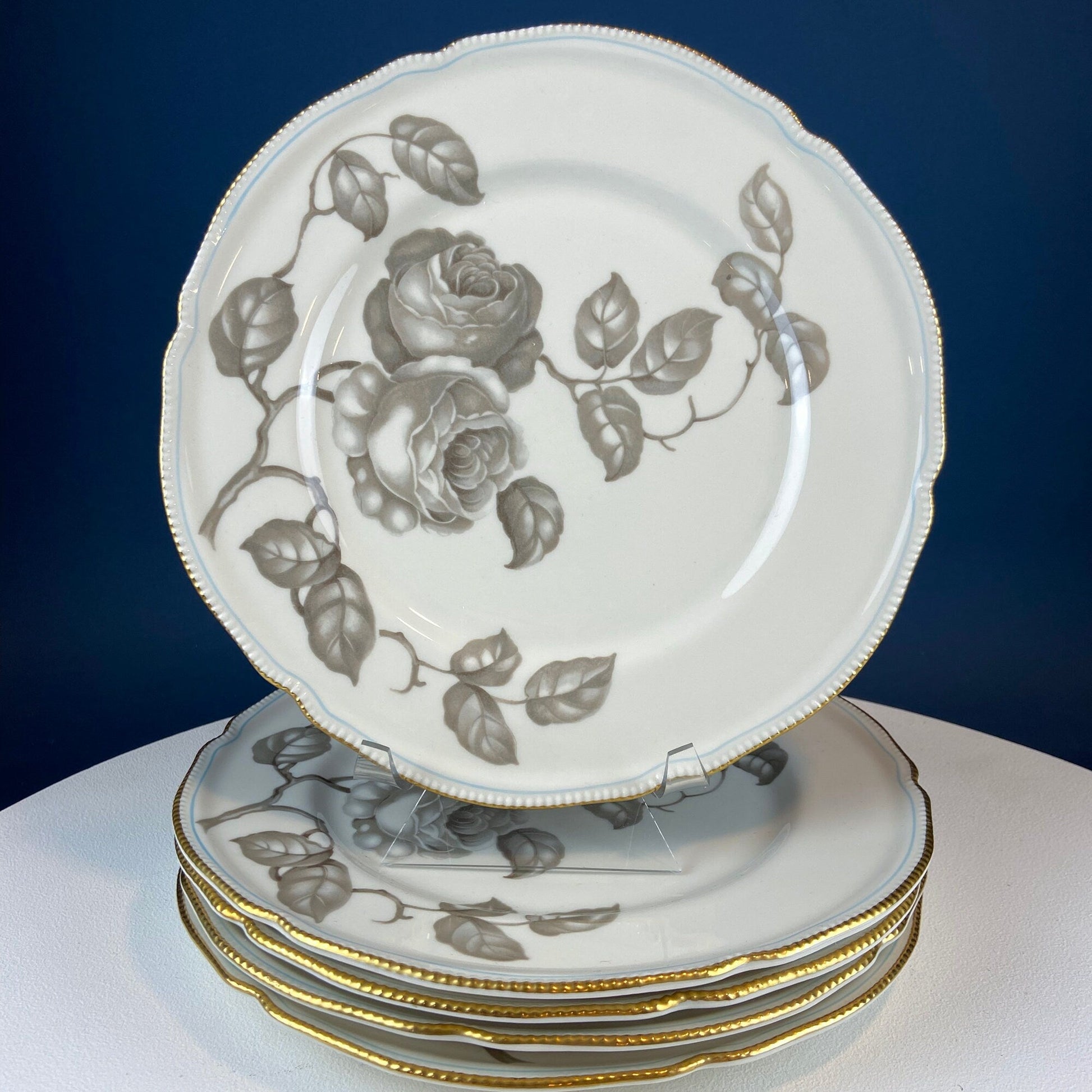 24 Piece Porcelain Dinner Set. Castleton Gloria. Beautiful Neutral Hand Painted Roses. 5 Dinner, Salad, Dessert Plates, Berry Bowls, 4 Cups. - Tampa Home & Garden Store