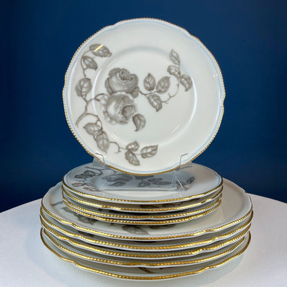 24 Piece Porcelain Dinner Set. Castleton Gloria. Beautiful Neutral Hand Painted Roses. 5 Dinner, Salad, Dessert Plates, Berry Bowls, 4 Cups. - Tampa Home & Garden Store