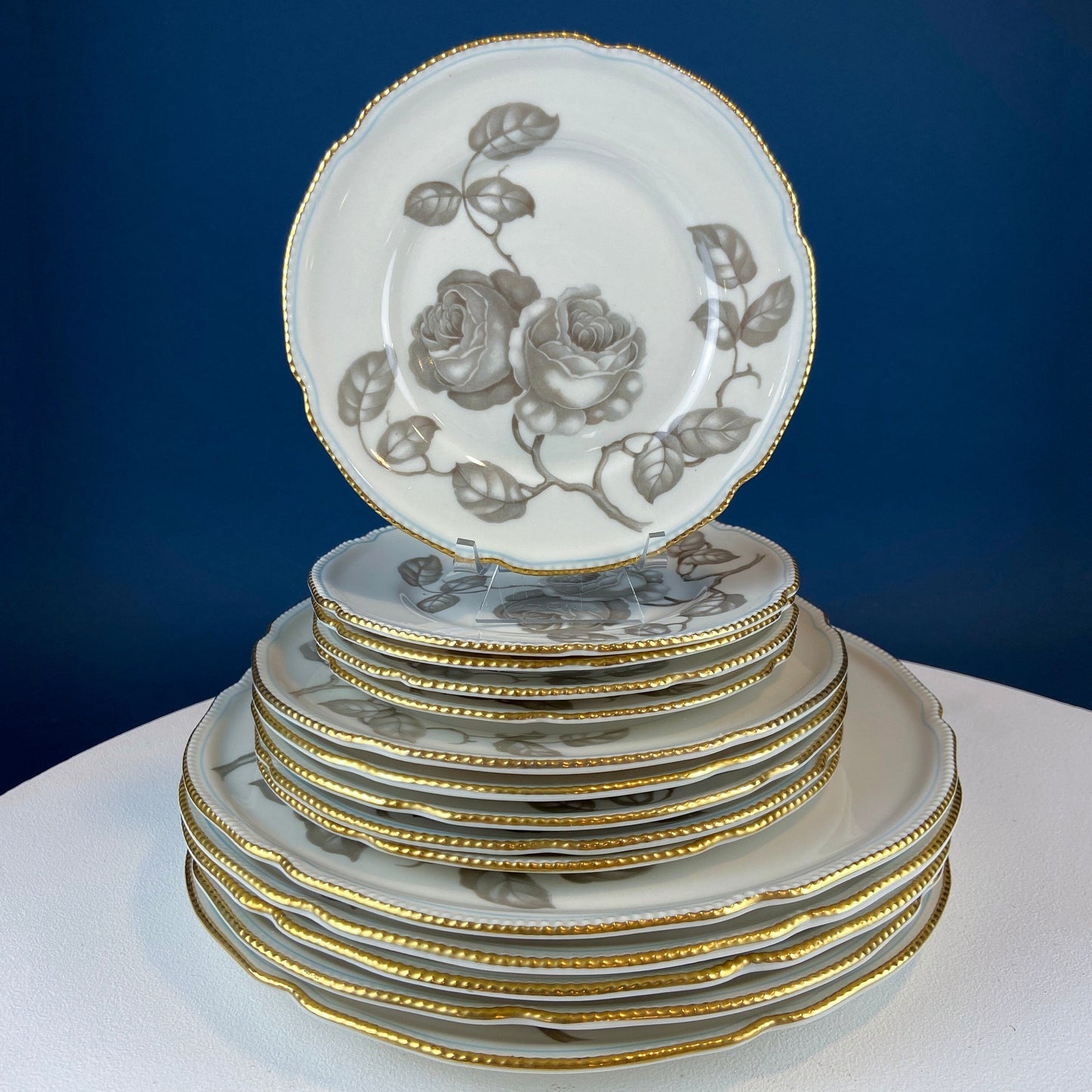 24 Piece Porcelain Dinner Set. Castleton Gloria. Beautiful Neutral Hand Painted Roses. 5 Dinner, Salad, Dessert Plates, Berry Bowls, 4 Cups. - Tampa Home & Garden Store