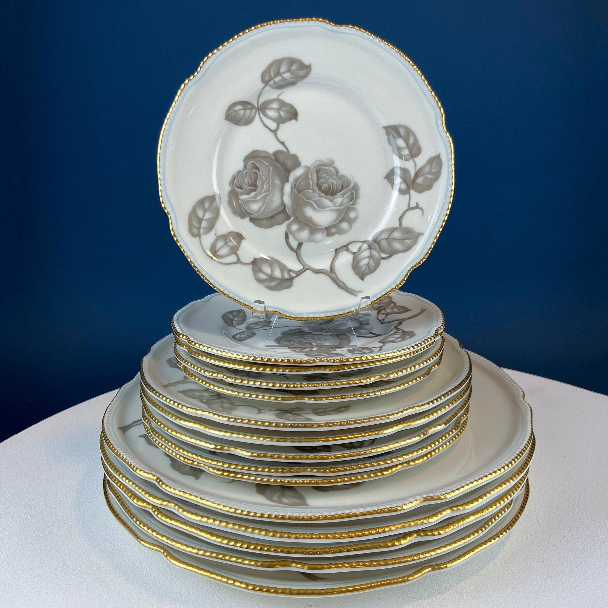 24 Piece Porcelain Dinner Set. Castleton Gloria. Beautiful Neutral Hand Painted Roses. 5 Dinner, Salad, Dessert Plates, Berry Bowls, 4 Cups. - Tampa Home & Garden Store