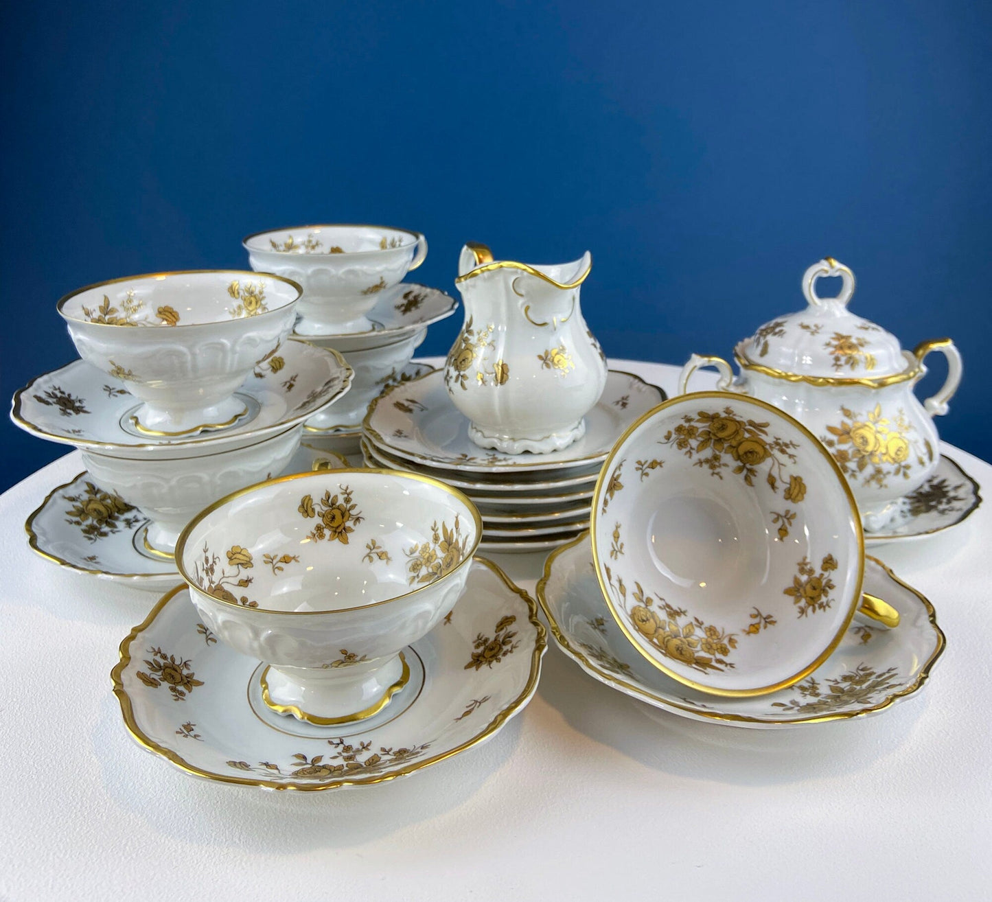 24 Piece Porcelain Dinner Set. Castleton Gloria. Beautiful Neutral Hand Painted Roses. 5 Dinner, Salad, Dessert Plates, Berry Bowls, 4 Cups. - Tampa Home & Garden Store