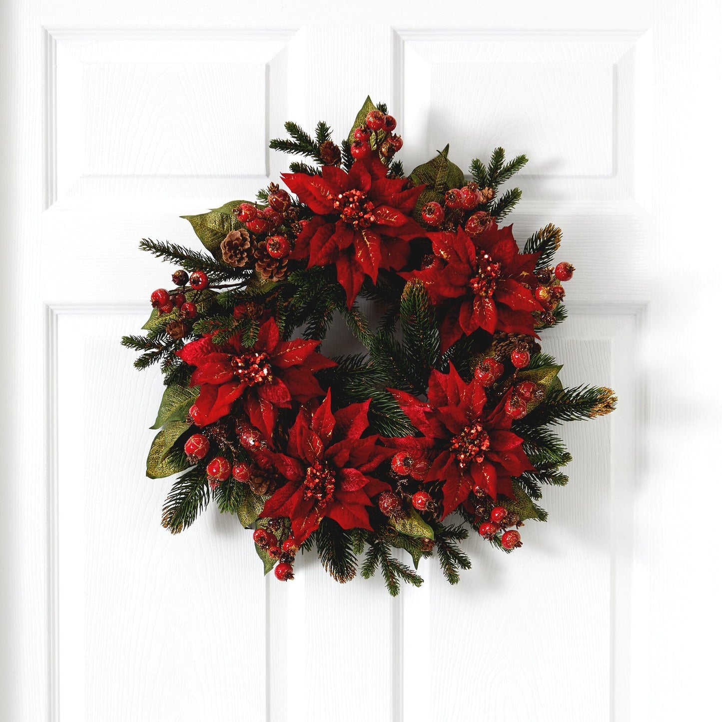 24" Poinsettia & Berry Wreath" - Tampa Home & Garden Store
