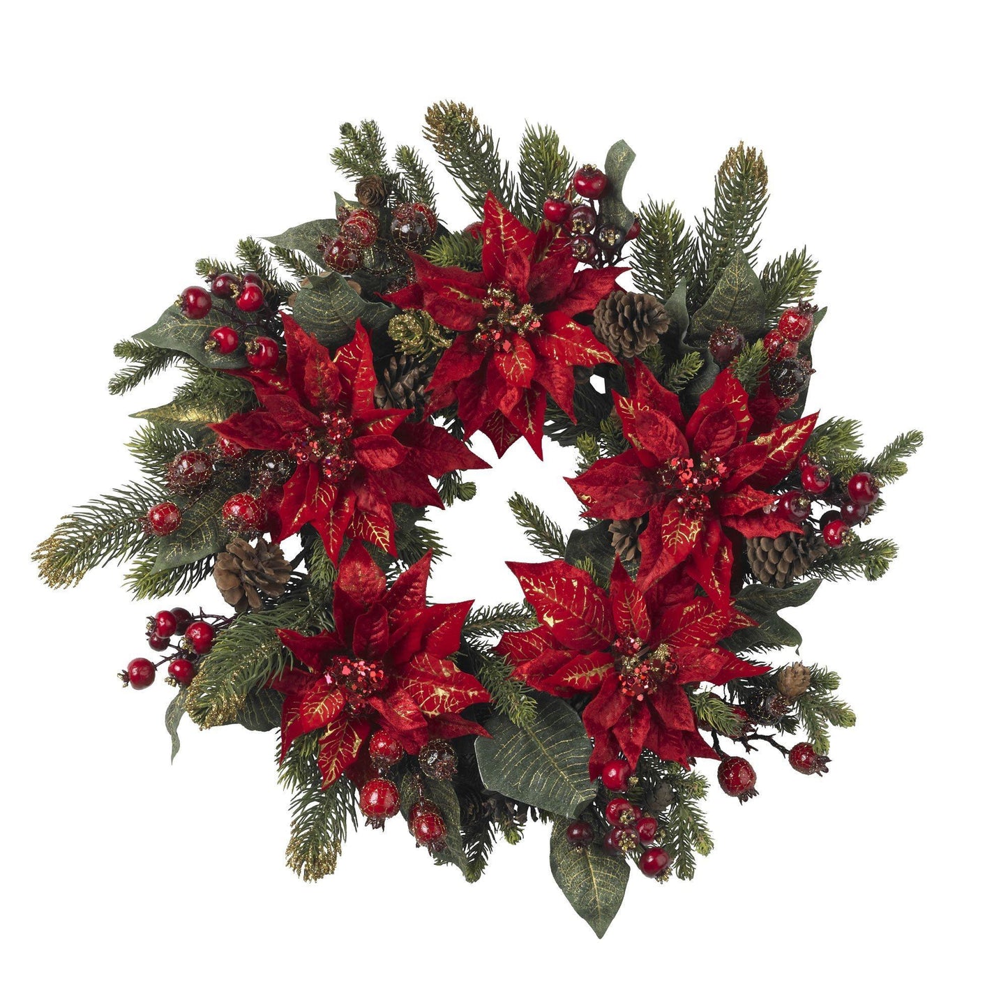 24" Poinsettia & Berry Wreath" - Tampa Home & Garden Store