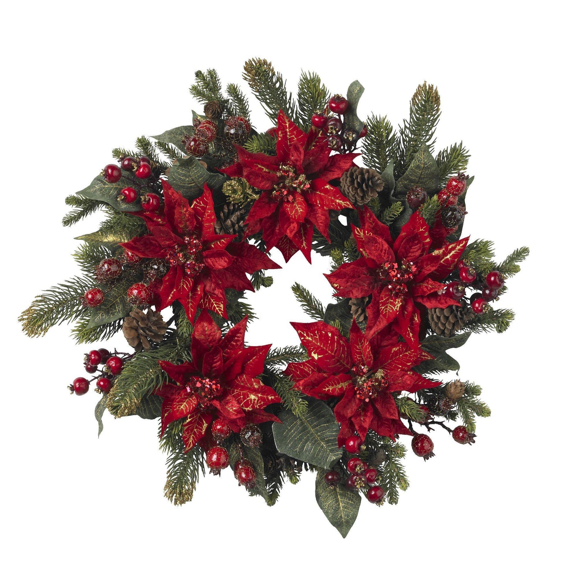 24" Poinsettia & Berry Wreath" - Tampa Home & Garden Store