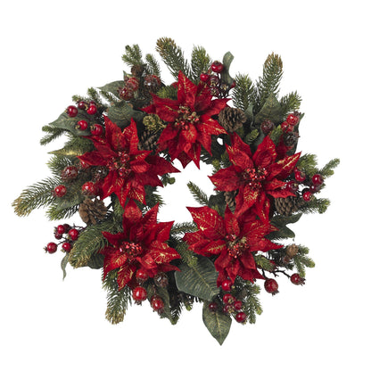 24" Poinsettia & Berry Wreath" - Tampa Home & Garden Store