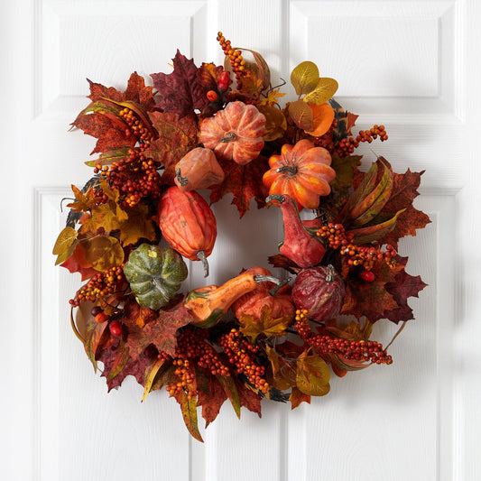 24" Pumpkin & Berry Wreath - Tampa Home & Garden Store