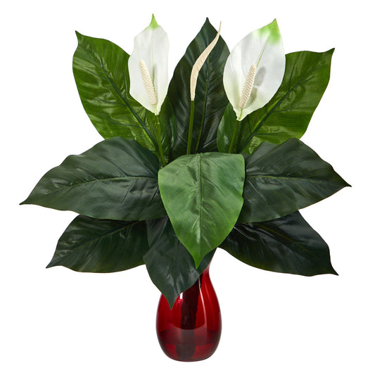 24” Spathifyllum Artificial Plant in Ruby Planter - Tampa Home & Garden Store