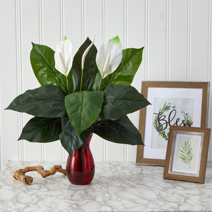 24” Spathifyllum Artificial Plant in Ruby Planter - Tampa Home & Garden Store