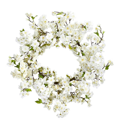 24” White Flower Blossom Wreath - Tampa Home & Garden Store