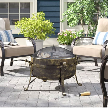 24-inch Diameter Steel Cauldron Wood Burning Fire Pit - Tampa Home & Garden Store