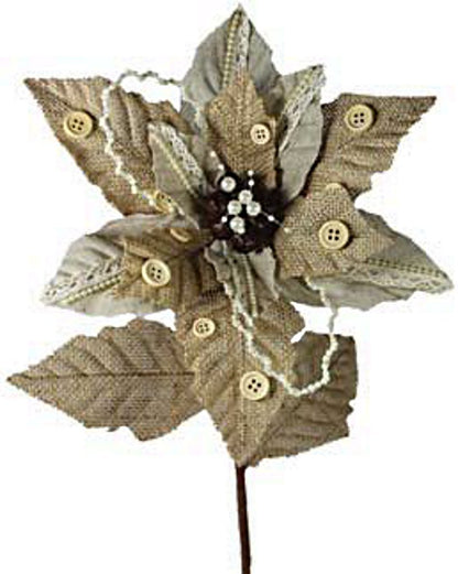 24 inch Frosted Linen, Lace, & Burlap Poinsettia - Tampa Home & Garden Store