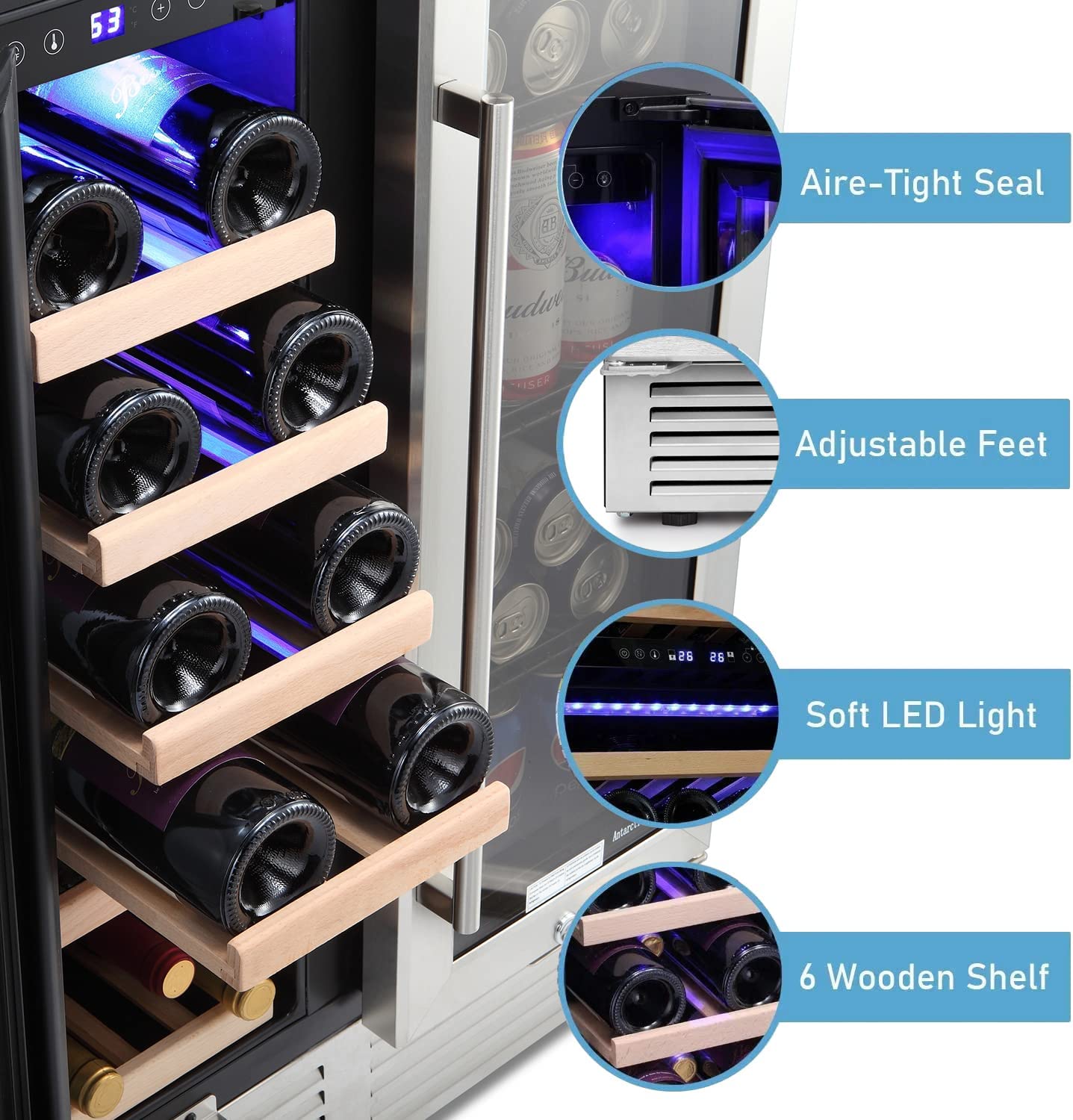 Refrigerador de vinos de doble zona de 24 pulgadas, refrigerador de bebidas W51115