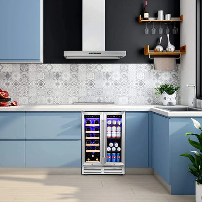 Refrigerador de vinos de doble zona de 24 pulgadas, refrigerador de bebidas W51115