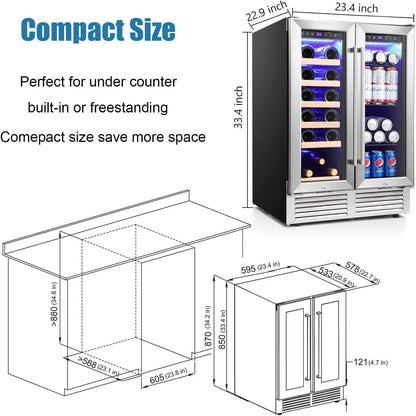 Refrigerador de vinos de doble zona de 24 pulgadas, refrigerador de bebidas W51115