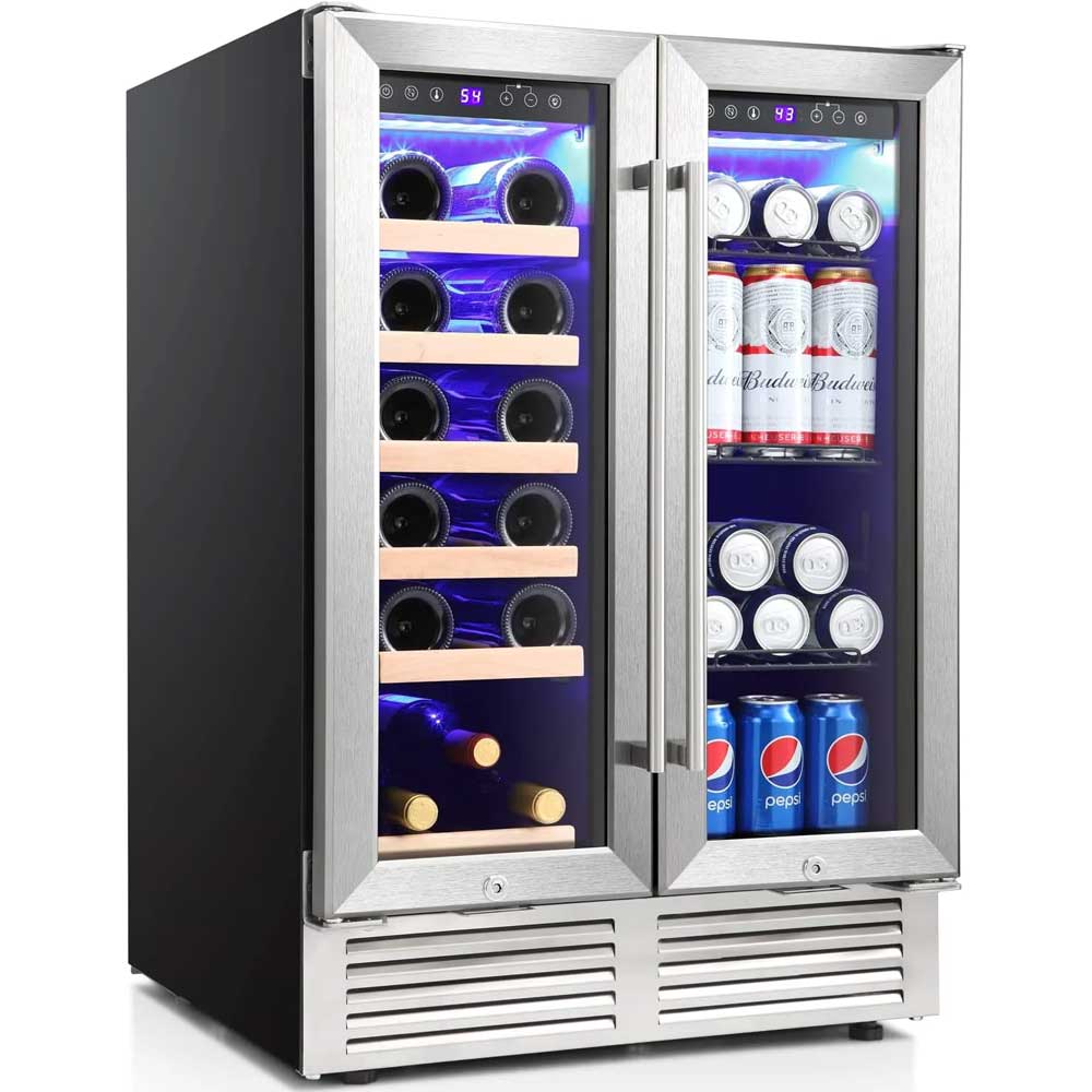 Refrigerador de vinos de doble zona de 24 pulgadas, refrigerador de bebidas W51115
