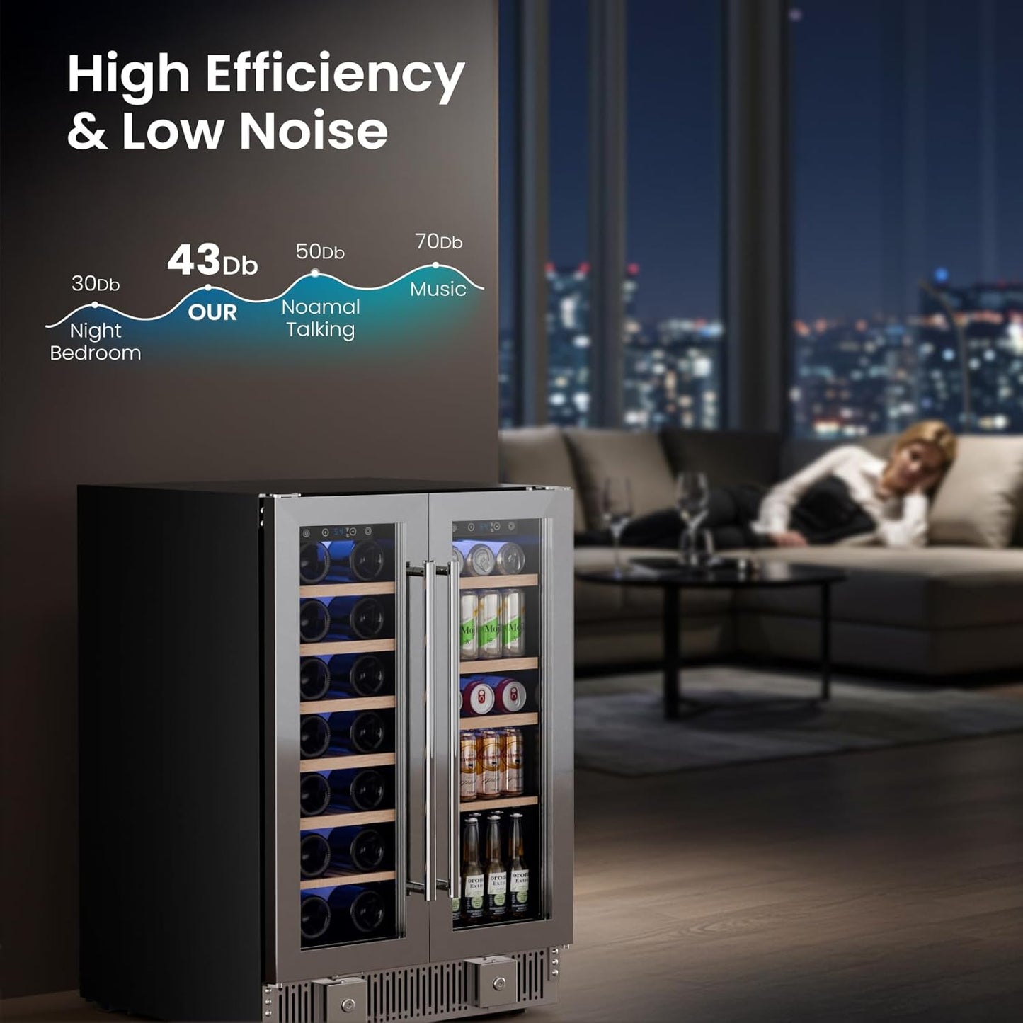 Refrigerador de vinos de doble zona de 24 pulgadas, refrigerador de bebidas W51115