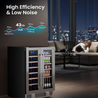 Refrigerador de vinos de doble zona de 24 pulgadas, refrigerador de bebidas W51115