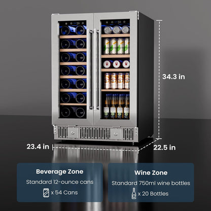 Refrigerador de vinos de doble zona de 24 pulgadas, refrigerador de bebidas W51115