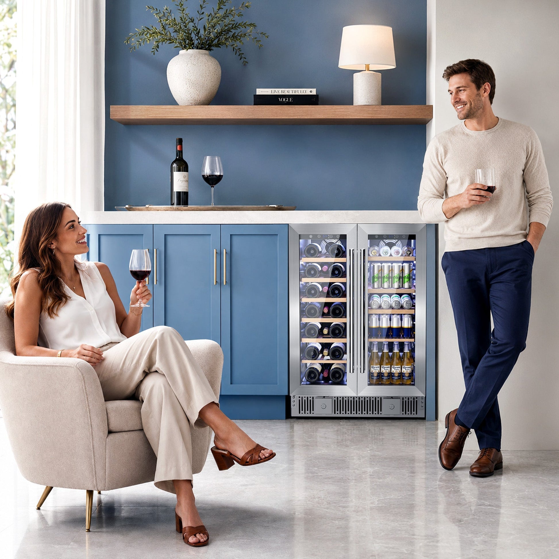 Kismile 24 Inch Dual Zone Wine Fridge W51115 glass-door front on Tampa Home & Garden Store
