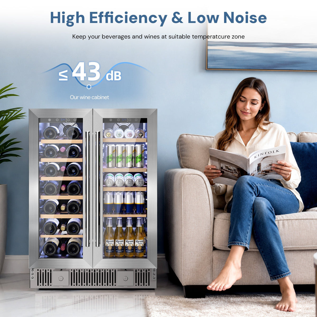 24 Inch Dual Zone Wine Fridge W51115 by Kismile, glass doors pair on Tampa Home & Garden Store