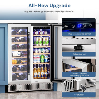 24 Inch Dual Zone Wine Fridge W51115 by Kismile with glass doors and stainless steel frame on Tampa Home & Garden Store