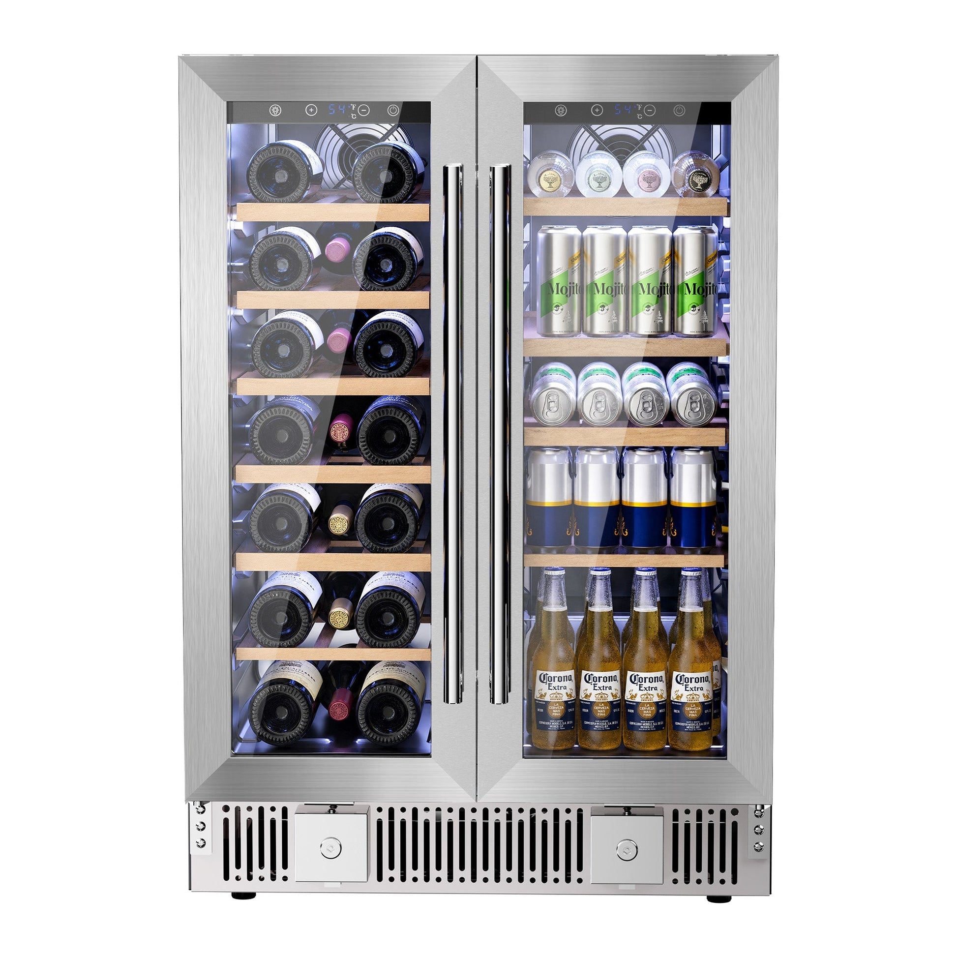 Kismile 24 Inch Dual Zone Wine Fridge W51115 with stainless steel frame and glass doors on Tampa Home & Garden Store