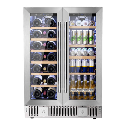 Kismile 24 Inch Dual Zone Wine Fridge W51115 with stainless steel frame and glass doors on Tampa Home & Garden Store