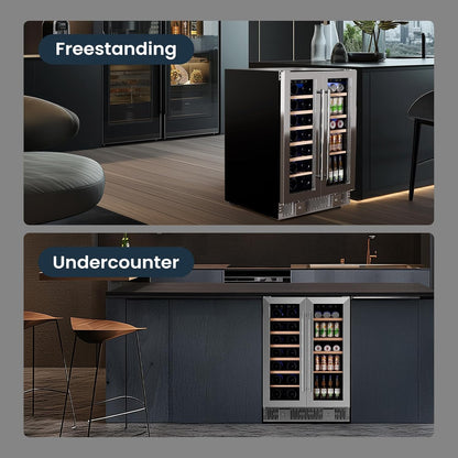 Refrigerador de vinos de doble zona de 24 pulgadas, refrigerador de bebidas W51115