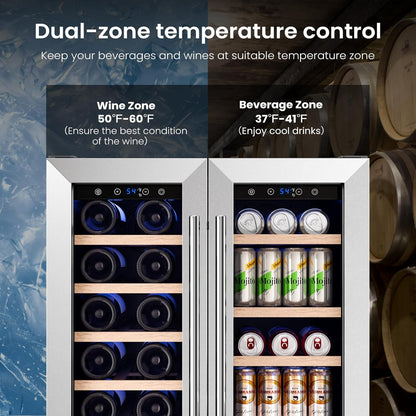 Refrigerador de vinos de doble zona de 24 pulgadas, refrigerador de bebidas W51115